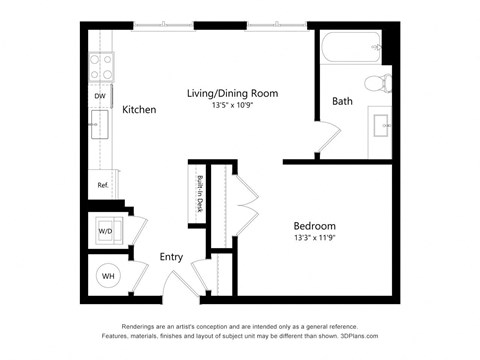 studio 1 bath S2 Floor Plan at Exchange at Rock Hill, Rock HIll, 29730